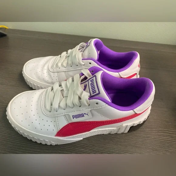 Puma Cali White Sneakers with Pink and Purple Highlights - 6 - Picture 3 of 8